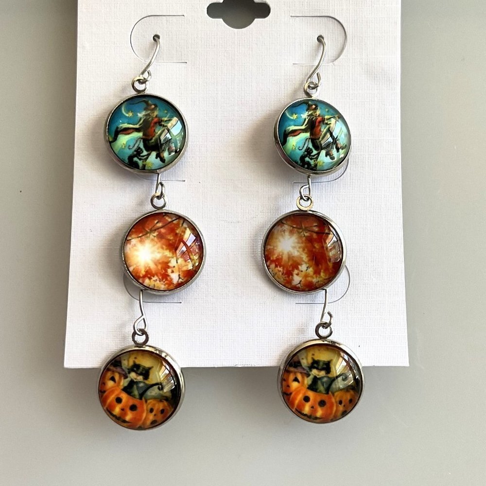 NEW Halloween Glass Cabochon Earrings Set 3 Pair Bundle